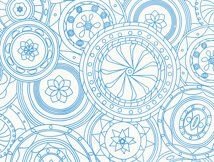 Papel de regalo para envolver. Rollo de papel de seda con estampado geometrico blanco y azul