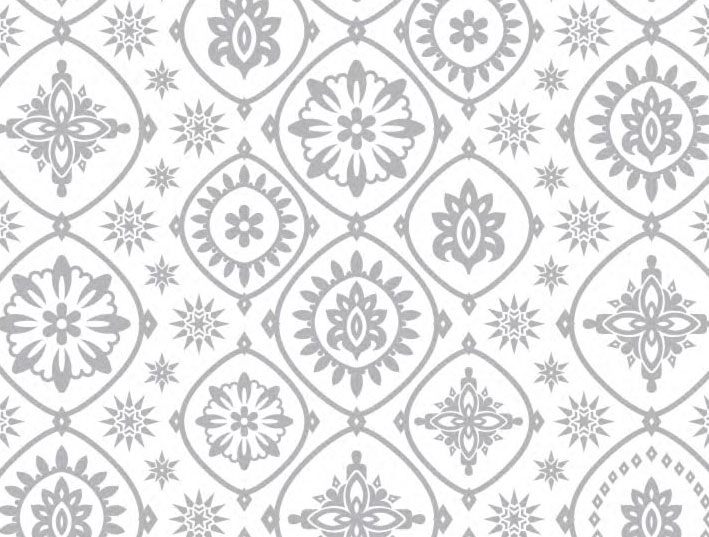 Papel blanco con formas geométricas grises efecto nieve. Rollos de papel de regalo, original y resistente para comercios.